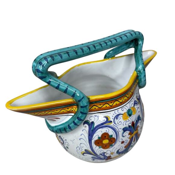 Cama Deruta Italy Hand Painted Majolica Pottery Double Handled Pitcher Vase - Picture 6 of 13